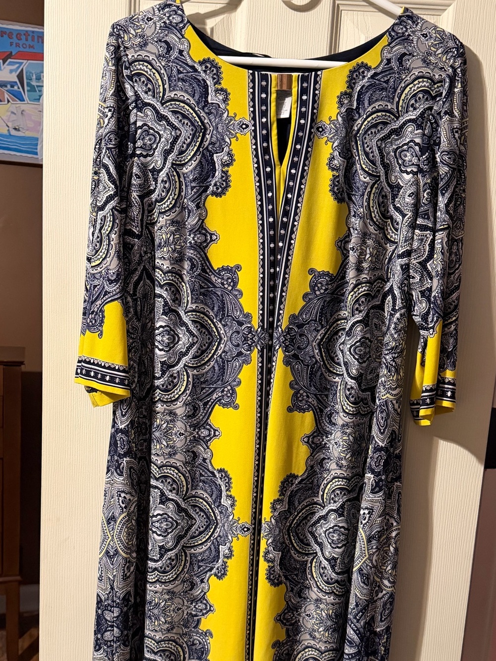 Yellow & Navy Paisley Midi Dress